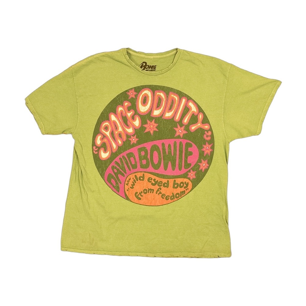 David Bowie Space Oddity Graphic T-Shirt Unisex S/M Lime Green Good Distressed